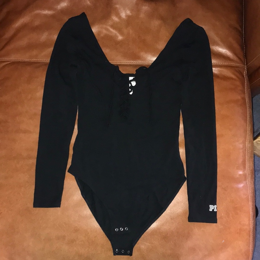 Black lace up long sleeve bodysuit